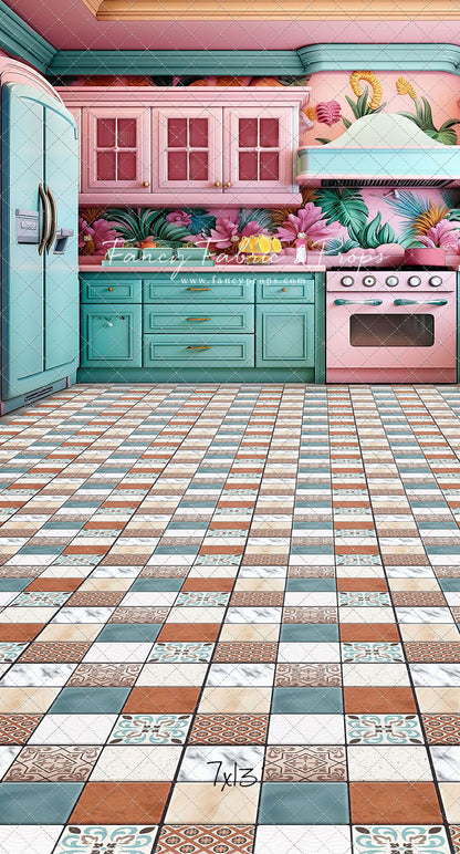 Tropical Kitchen - Blue & Pink - With Sweep Option