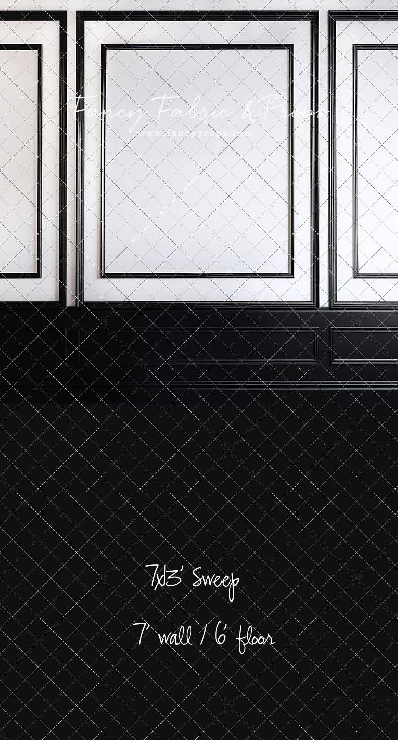 Classy Black & White Wainscoting - Black Floor - With Sweep Option