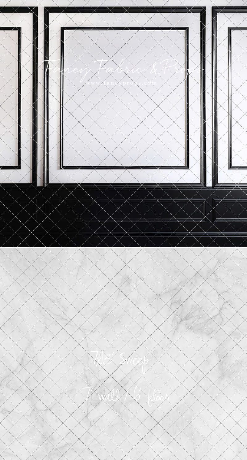 Classy Black & White Wainscoting - White Marble Floor - With Sweep Option