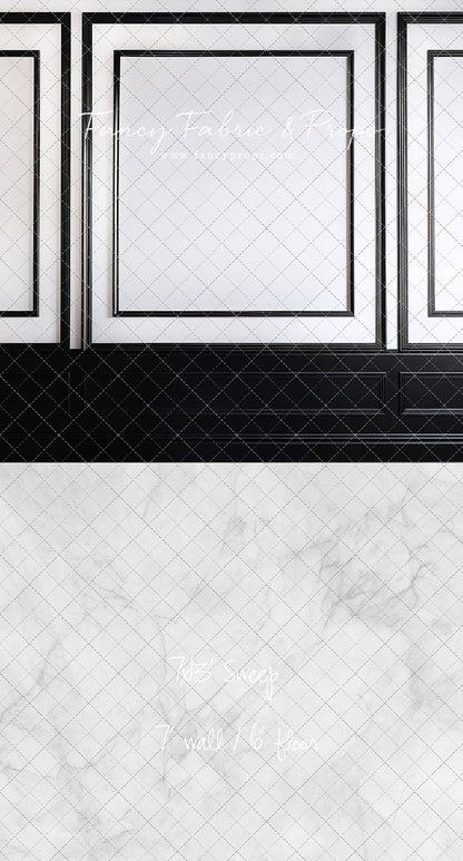 Classy Black & White Wainscoting - White Marble Floor - With Sweep Option