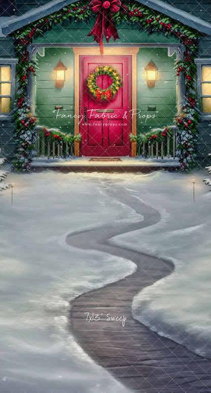 Magical Holiday Porch - Red Door - with Sweep Option