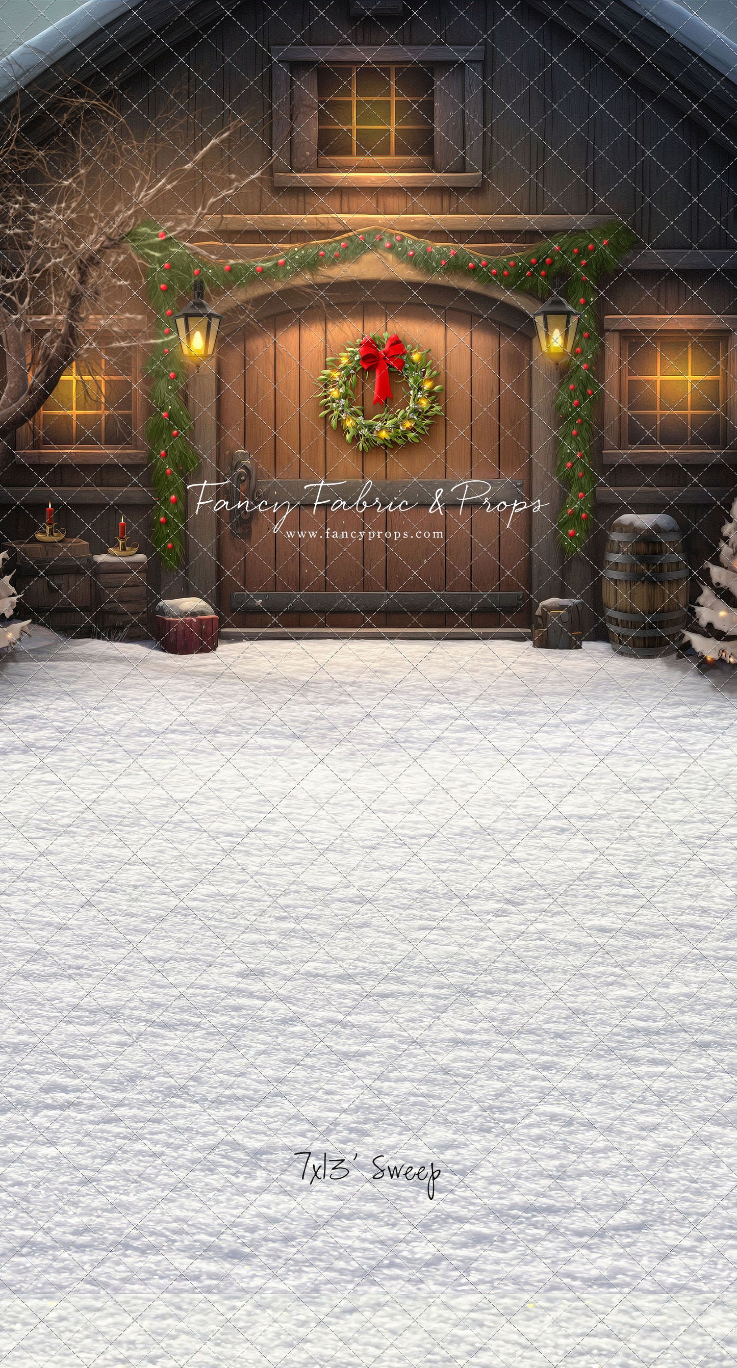 Merry Christmas Barn - Brown Door No Lights - with Sweep Option