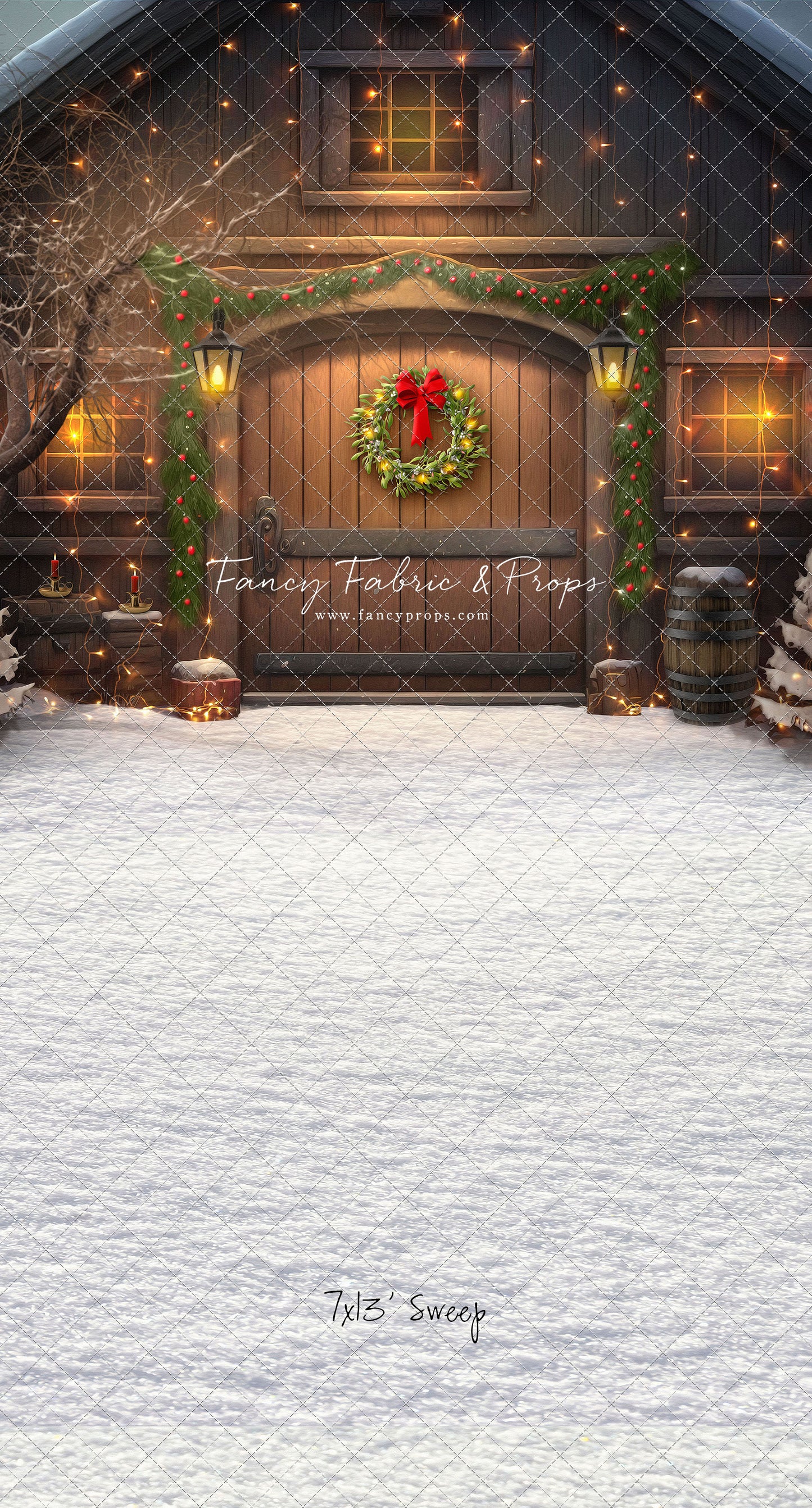 Merry Christmas Barn - Brown Door With Lights - with Sweep Option