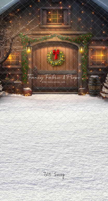 Merry Christmas Barn - Brown Door With Lights - with Sweep Option