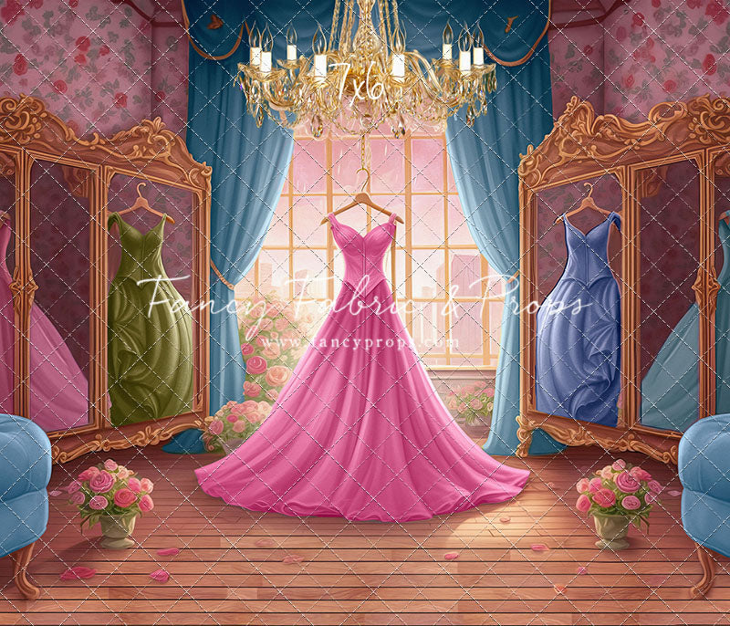Dress Like A Princess - Pink Dress/Blue Curtains - With Sweep Option