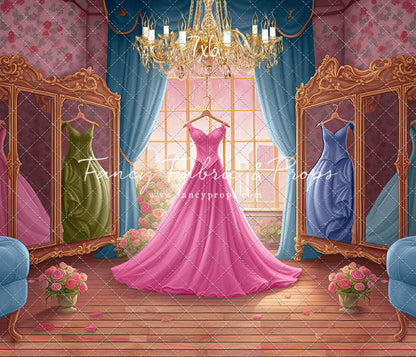 Dress Like A Princess - Pink Dress/Blue Curtains - With Sweep Option