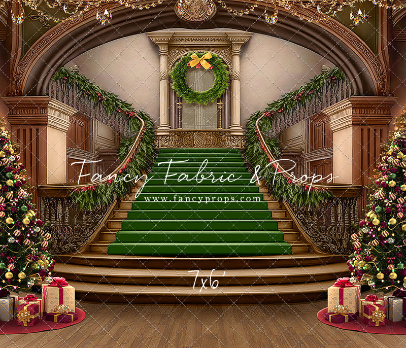 Grand Holiday Staircase - Green Stairs & Wood Floor - with Sweep Option