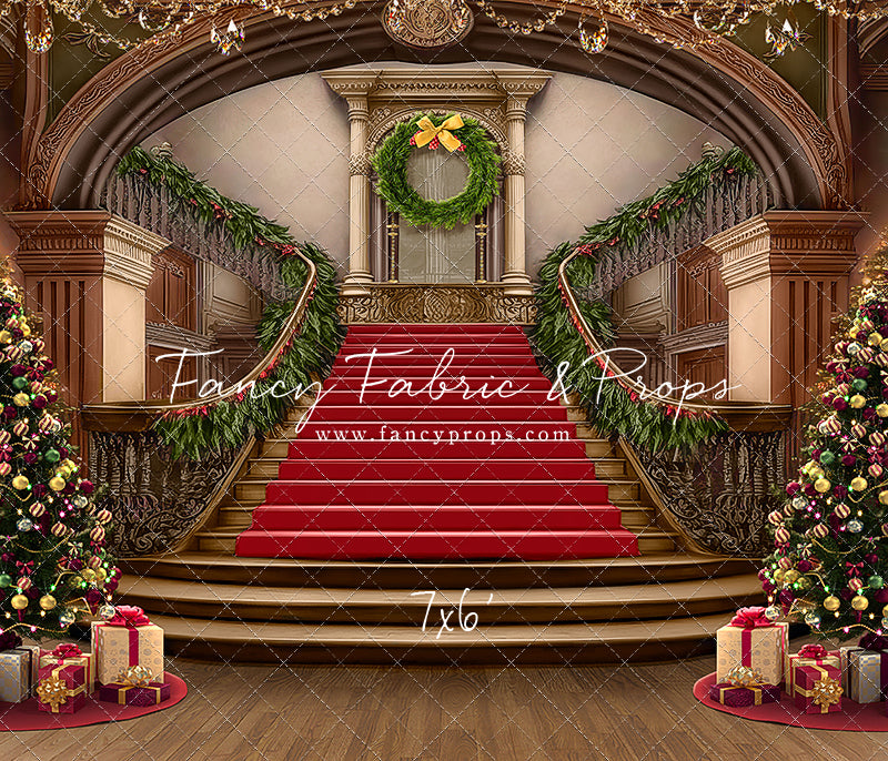 Grand Holiday Staircase - Red Stairs & Wood Floor - with Sweep Option
