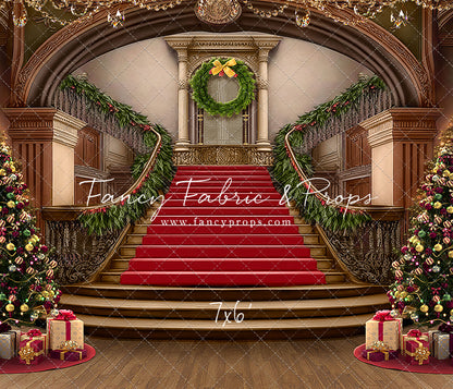 Grand Holiday Staircase - Red Stairs & Wood Floor - with Sweep Option