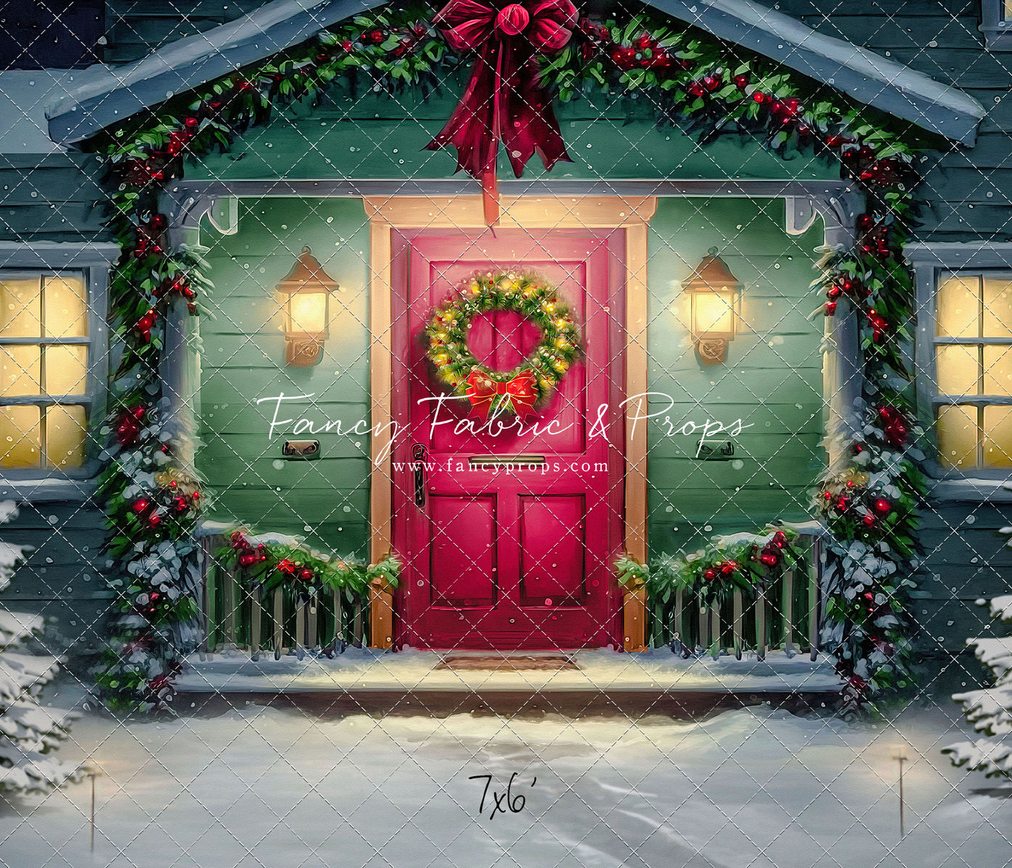 Magical Holiday Porch - Red Door - with Sweep Option