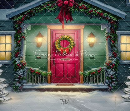 Magical Holiday Porch - Red Door - with Sweep Option