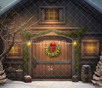 Merry Christmas Barn - Brown Door No Lights - with Sweep Option