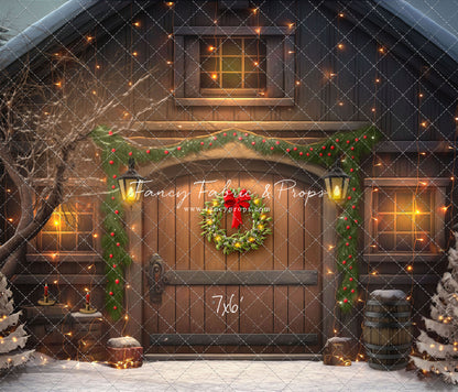 Merry Christmas Barn - Brown Door With Lights - with Sweep Option
