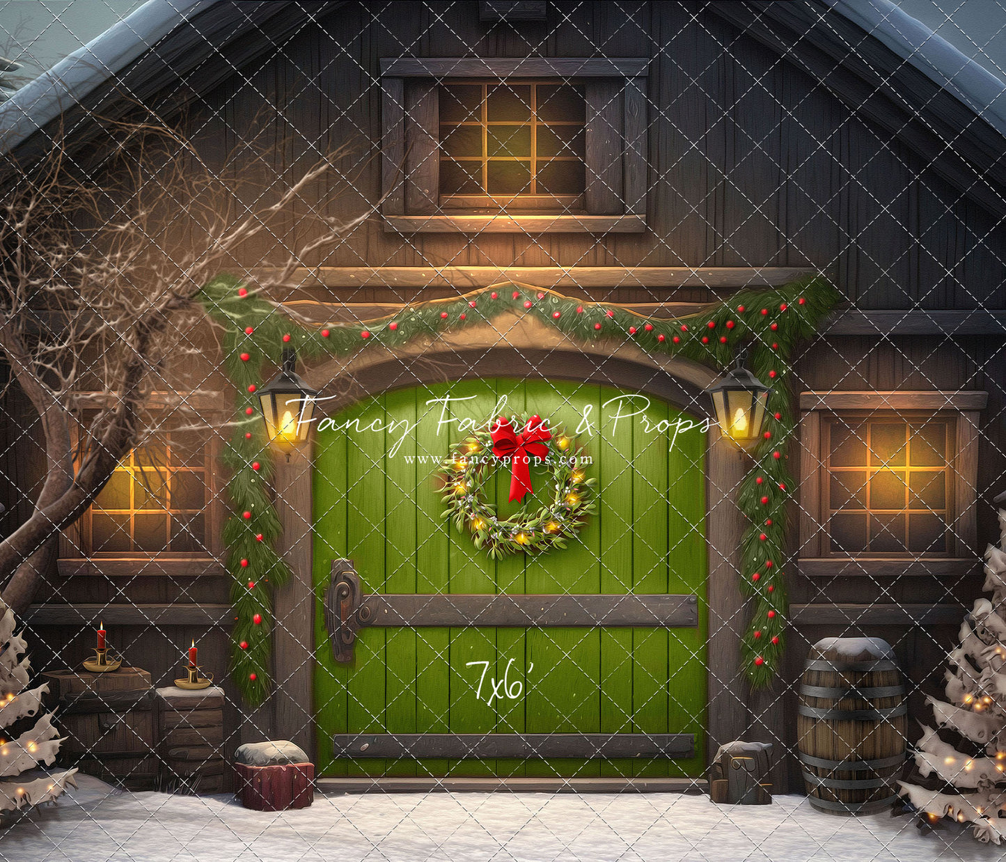 Merry Christmas Barn - Green Door - with Sweep Option