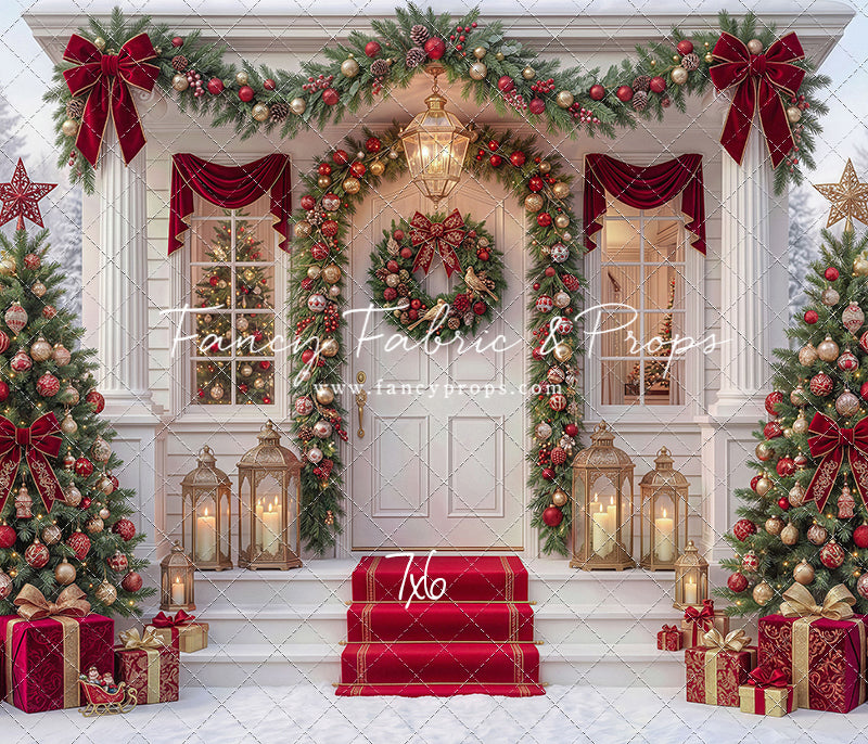 Red Ribbon Christmas Porch - With Sweep Option