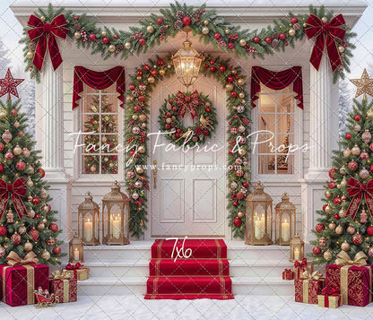 Red Ribbon Christmas Porch - With Sweep Option