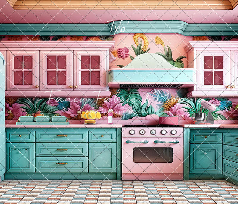 Tropical Kitchen - Blue & Pink - With Sweep Option