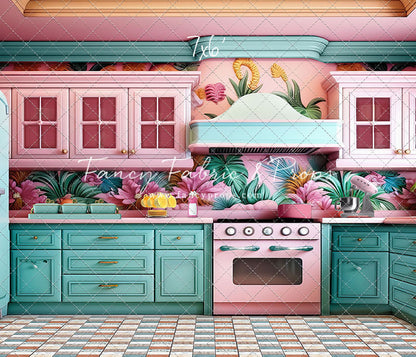 Tropical Kitchen - Blue & Pink - With Sweep Option