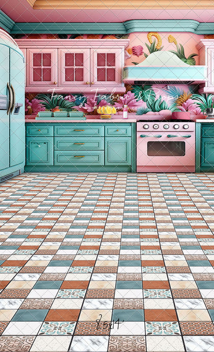 Tropical Kitchen - Blue & Pink - With Sweep Option