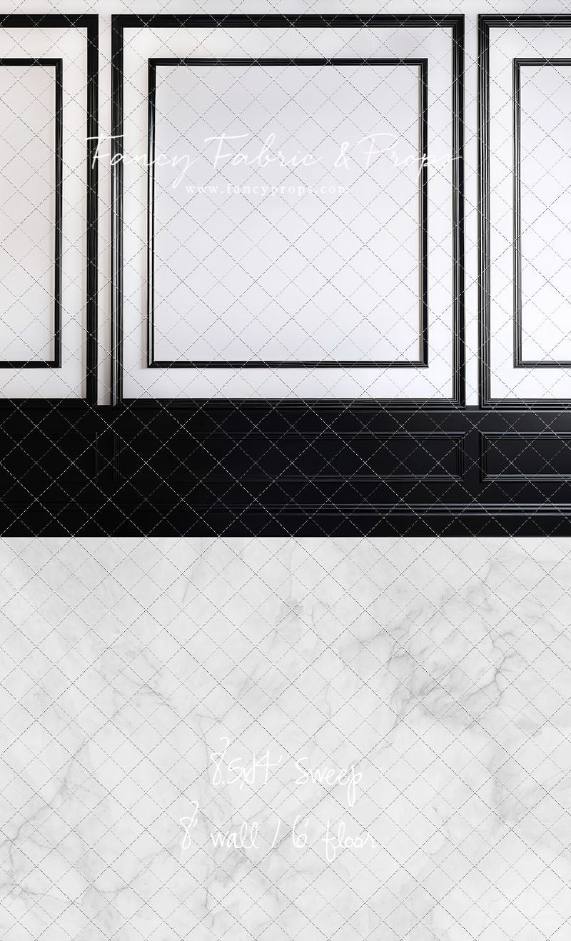 Classy Black & White Wainscoting - White Marble Floor - With Sweep Option
