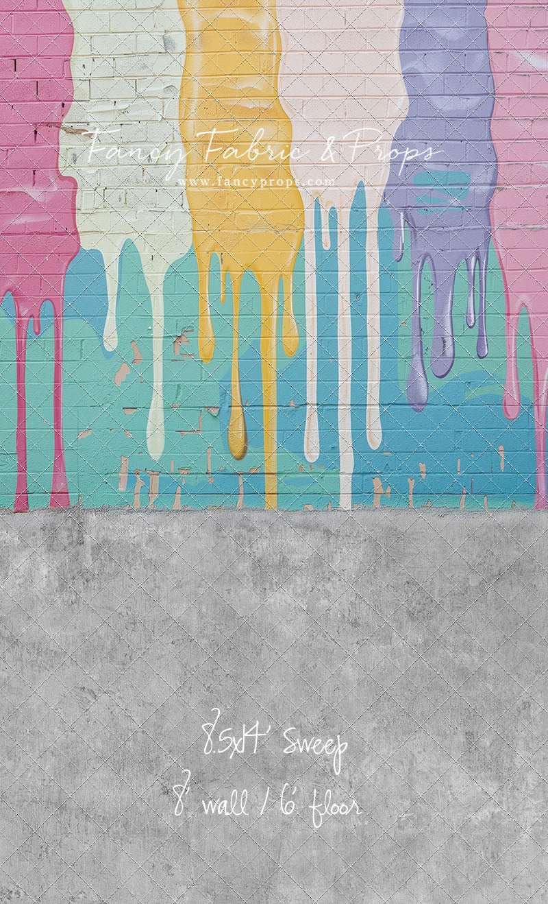 Pastel Paint Drip Wall - Concrete Floor Option - With Sweep Option