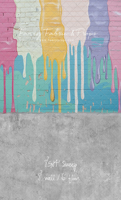 Pastel Paint Drip Wall - Concrete Floor Option - With Sweep Option