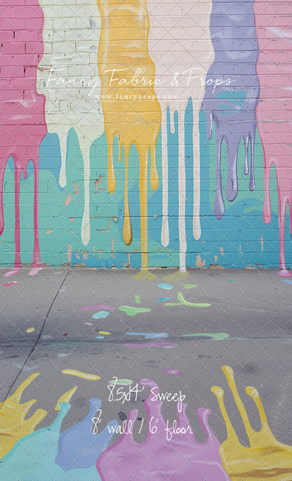 Pastel Paint Drip Wall - Painted Floor Option - With Sweep Option