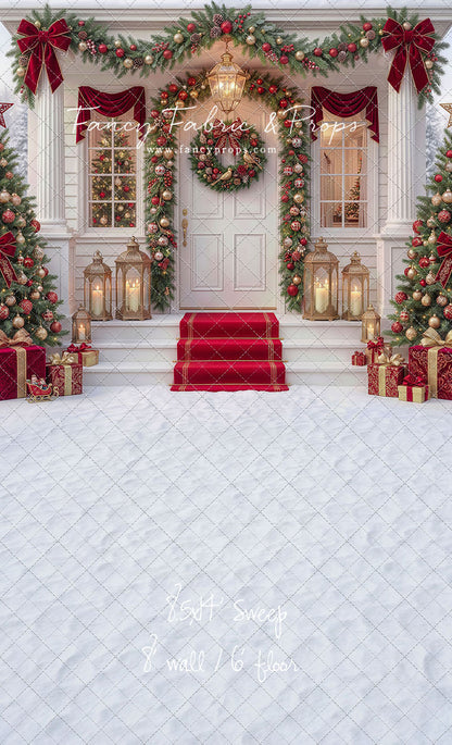 Red Ribbon Christmas Porch - With Sweep Option