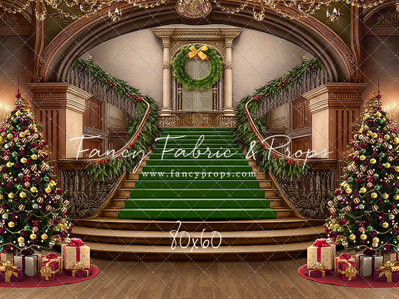Grand Holiday Staircase - Green Stairs & Wood Floor - with Sweep Option