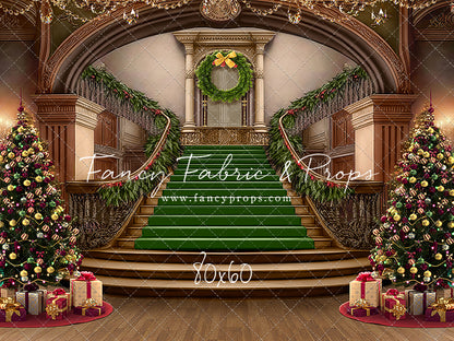 Grand Holiday Staircase - Green Stairs & Wood Floor - with Sweep Option