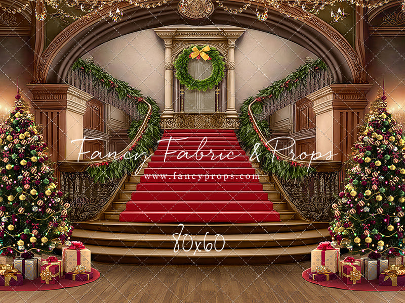 Grand Holiday Staircase - Red Stairs & Wood Floor - with Sweep Option