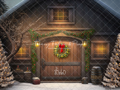 Merry Christmas Barn - Brown Door No Lights - with Sweep Option