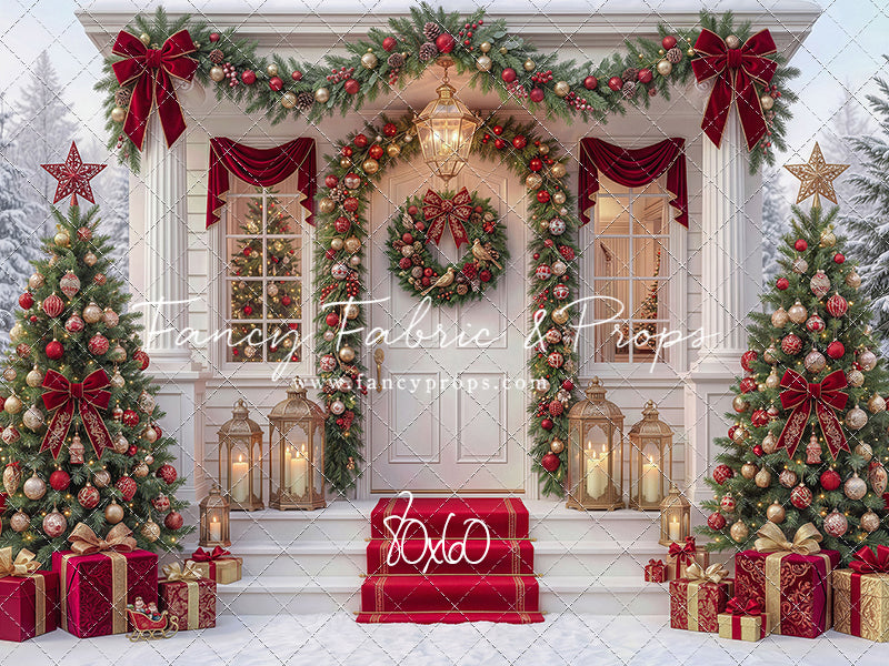 Red Ribbon Christmas Porch - With Sweep Option