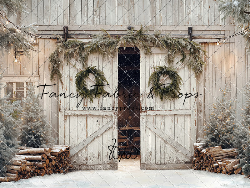 Snowy Evergreen Barn - with Sweep Option