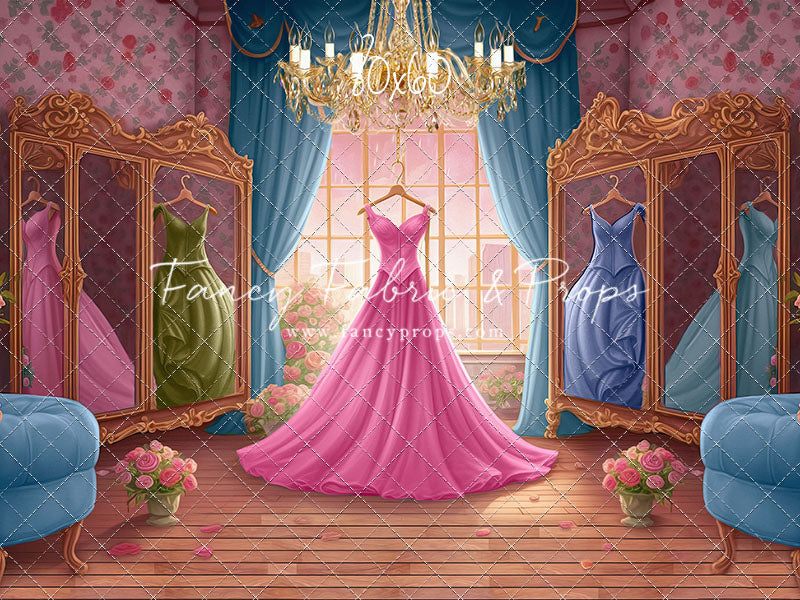 Dress Like A Princess - Pink Dress/Blue Curtains - With Sweep Option
