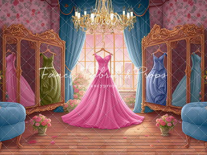 Dress Like A Princess - Pink Dress/Blue Curtains - With Sweep Option