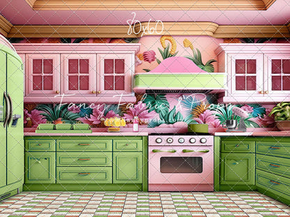 Tropical Kitchen - Lime & Pink - With Sweep Option