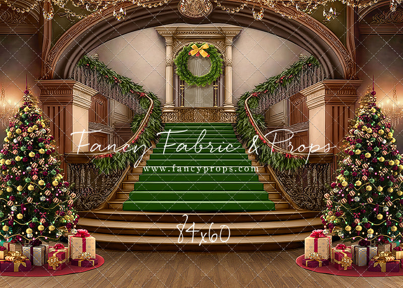 Grand Holiday Staircase - Green Stairs & Wood Floor - with Sweep Option