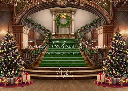 Grand Holiday Staircase - Green Stairs & Wood Floor - with Sweep Option