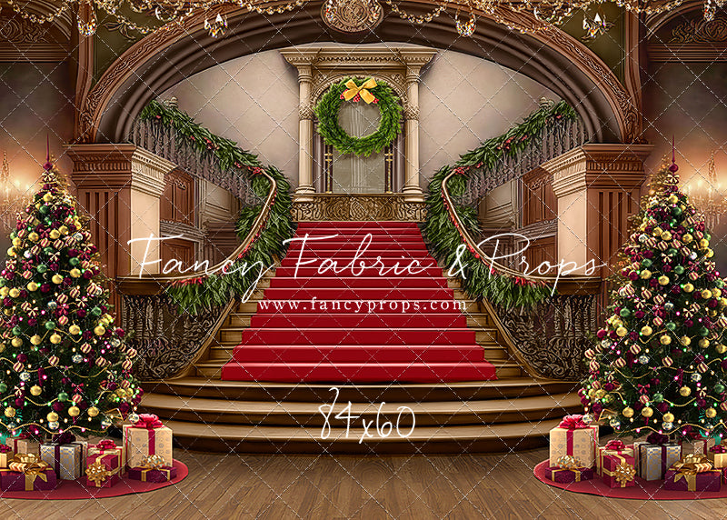 Grand Holiday Staircase - Red Stairs & Wood Floor - with Sweep Option
