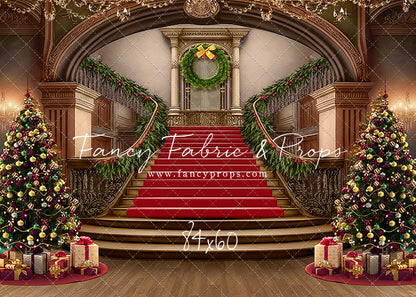 Grand Holiday Staircase - Red Stairs & Wood Floor - with Sweep Option