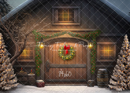Merry Christmas Barn - Brown Door No Lights - with Sweep Option