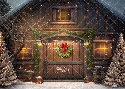 Merry Christmas Barn - Brown Door With Lights - with Sweep Option