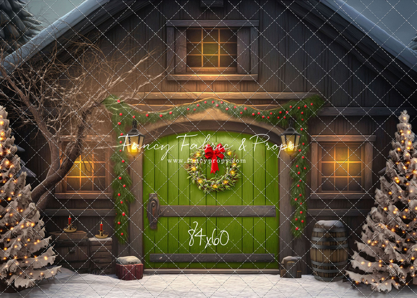 Merry Christmas Barn - Green Door - with Sweep Option