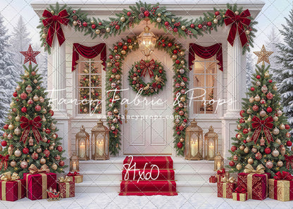 Red Ribbon Christmas Porch - With Sweep Option