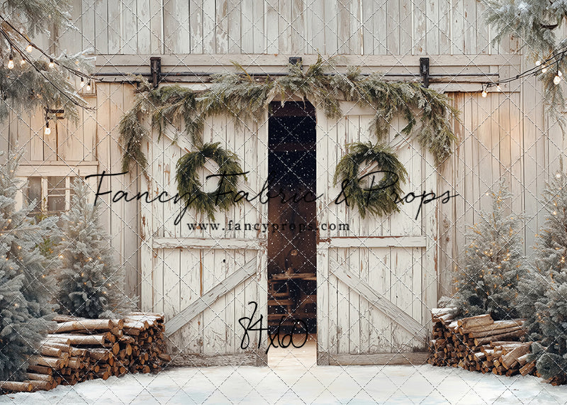 Snowy Evergreen Barn - with Sweep Option