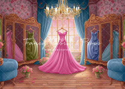 Dress Like A Princess - Pink Dress/Blue Curtains - With Sweep Option