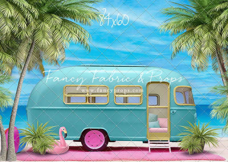 Road Trip Chic - Blue Camper - With Sweep Option