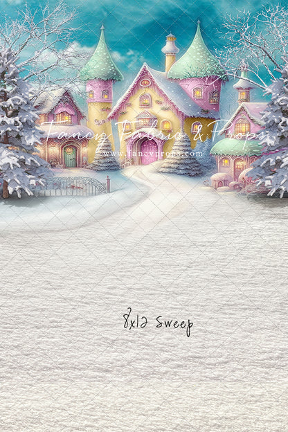 Colorful Snowy Village - Green Roof - with Sweep Option