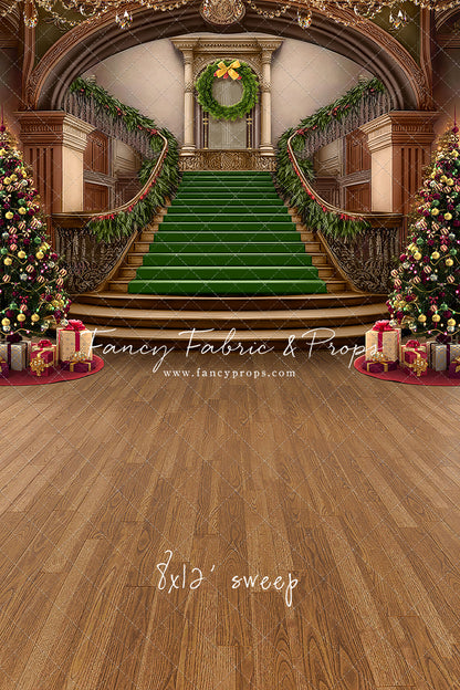 Grand Holiday Staircase - Green Stairs & Wood Floor - with Sweep Option